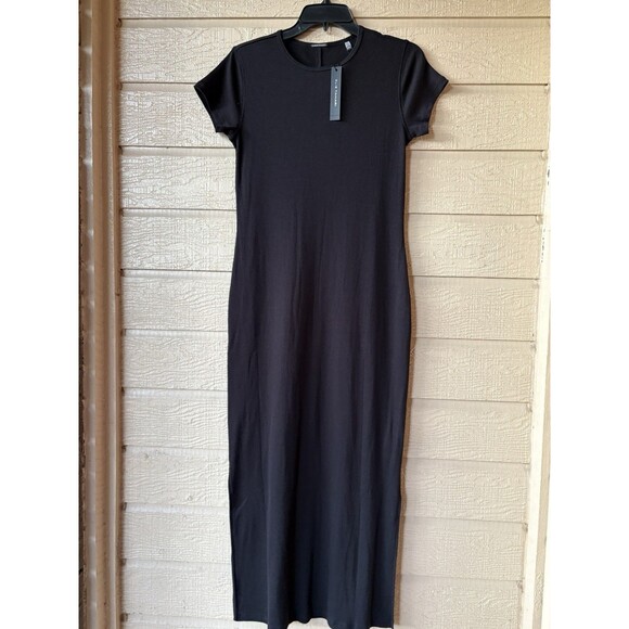 Elie Tahari womens Long Ribbed Knit Midi Maxi Dress size Small Black Slit $145 - Picture 2 of 5